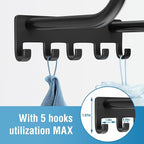 Towel Rack Bathroom Wall Holder: 15.9 Inch Wall Mounted Shower Organizer, for Rolled Towel Storage, 2 Metal Racks Plus Extra 5 Hooks, for Modern Small Space Bathroom, RV Campers (Matte Black)
