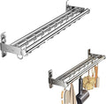 Hanging Wall Mount knife Wall Mount, Kitchen Organizer Storage Shelf for Utensils Spatula Spoon, Space-Saving Knife Rack with Hooks,Wall-Mounted Utensil Holder (Grey, 50CM+Three Poles+8Hooks)