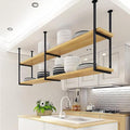 Ceiling Shelf, Floating Shelves Kitchen Storage Wine Rack, Industrial Ceiling Mount Shelf 2 layer, Wine bottle, Wine Glass, Dish Storage Rack, for Restaurant, Bar, Kitchen (63×11.8×23.6in,Black)