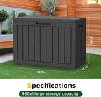 46 Gallon Outdoor Deck Box, Lockable Waterproof Outdoor Storage Boxes For Garden Tools,Indoor Cushions,Accessories Outside Storage Resin Weatherproof Container(Black)