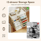 COSTWAY 12-Drawer Rolling Storage Cart, Utility Storage Organizer Cart for Tools, Scrapbook, Paper, Craft, Multipurpose Art Supply Organizer on Wheels for Home Office School, Teacher, Ivory White