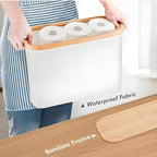 Toilet Paper Storage Cabinet with Bamboo Lid, Holds Up to 12 Rolls, Waterproof Lightweight Toilet Roll Organizer with 3-Minute Assembly, Spacious Bathroom Storage Bin for Toiletries (White)