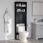 Meilocar Over The Toilet Storage Cabinet for Bathroom, Storage Organizer Over Toilet, Space Saver W/Adjustable Shelf & Open Shelves, 75in, Black