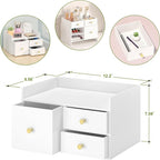 Bamboo Desk Organizer with Drawers Wooden Desktop Storage Drawers for Bills Office Supplies Kitchen Utensils Organizing Tool for Home Classroom Organization No Assembly (White, 3 Drawer)