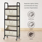 GRANNY SAYS 3 Tier Laundry Sorter, Laundry Basket with Wheels, Laundry Room Organization and Storage, 3 Section Rolling Laundry Cart for Dorm, Bathroom, Bedroom, Closet, Beige