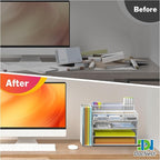 Docnest 4 Tier Mesh Desk Organizer with File Holder – Multi-Functional Paper Letter Tray with 5 Adjustable Compartments, 3 Pen Holders, Desktop Storage for Files, Mail, Stationery – White