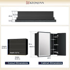Keonjinn 40” x 30” Medicine Cabinets for Bathroom with Mirror Recessed or Surface Wall-Mounted Aluminum Alloy Framed Beveled Mirror with Soft Close Hinge, 2 Doors Silver Mirrored Cabinet