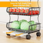 Simple Trending 6 Tier Rolling Cart, Stackable Fruit Vegetable Basket with Wheels and 2 Hanging Basket, Kitchen Storage Metal Wire Basket Stand for Vegetable Bread Snacks, Black
