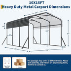 PeakPursuit Metal Carport, 10x15 FT Outdoor Car Port Canopy with Galvanized Steel Roof and Reinforced Base, Heavy Duty Garage Car Shelter Shade for SUV, Truck, Boats