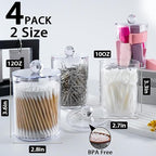 4 Pack Qtip Holder,Canister Apothecary Jar Set, Bathroom Jars with Lids Set for Cotton Swabs, Balls, Pads, Floss Picks,10oz-12oz Plastic Canisters Restroom Bedroom Vanity Organizer