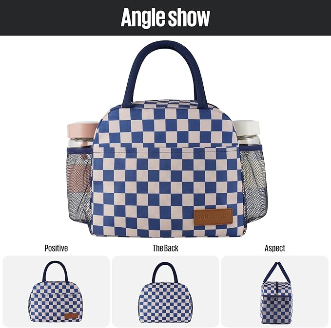 Lunch Bag Women/Men Lunch Box Women/Men (Blue+Beige Checkerboard)