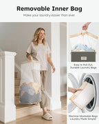 SOLEDI Laundry Hamper with Lid 100L Large & Tall Collapsible Laundry Basket, Clothes Hamper with Bag Removable Easy to Carry, Dirty Hampers for Bedroom, Bathroom, Dorm, College, Cement