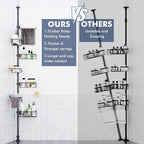 Shower Caddy Organizer Tension Pole, Rustproof 6-Pack Corner Shelf with 30-120 Inch Adjustable Shower Rack for Inside Shower, Extra Towel Bar & Soap Dish for Bathroom Organizers and Storage, Black