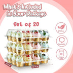 (12 Pack x 20 Sets) Stackable Cupcake Carrier with 240 Pack Liners, Plastic Cupcake Boxes Holders for 12 Cupcakes, High Tall Dome Lid Cupcake Containers, Clear Disposable Cupcake Trays