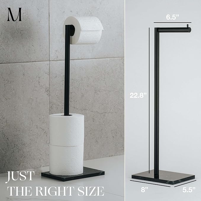 MARMOLUX ACC Free Standing Matte Black Toilet Paper Holder Stand Black Marble Base and Storage - 4 Jumbo Roll Bathroom Hardware Toilet Paper Stand - Stainless Steel Standing Toilet Paper Holder