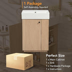 21.6" Small Fluted Bathroom Vanity with Sink,Soft Closing Doors and Storage Shelves,Natural Wood Single Bathroom Sink Cabinet Combo Freestanding, Natural Wood