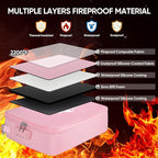 BALEINE Fireproof Document Box with Lock, Portable Fireproof Document Bag Waterproof Fire Proof File Boxes for Documents, File Organizer Box for Important Paperwork (Pink, 15''x11''x4'')