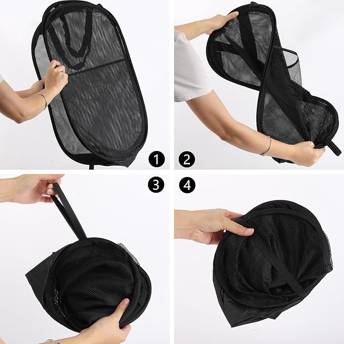 4Pcs Pop Up Laundry Basket Set, Collapsible Pop Up Hamper in 4 Colors, Mesh Laundry Basket for Home, Dorm, Travel & Storage