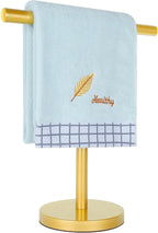 T-Shape Bath Hand Towel Holder Stand, Stainless Steel Free Standing Hand Towel Rack, for Bathroom Kitchen & Countertop, Golden