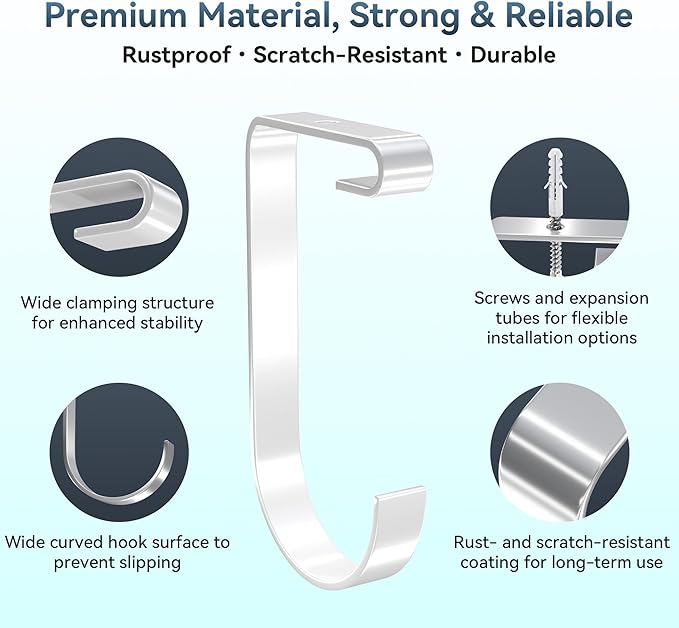Bike Hooks for Garage Ceiling Storage Racks, 4 Pack Heavy-Duty Steel Thickened Flat Hooks, Supports Up to 50 lbs, Bike Hanger Add-On Overhead Garage Storage Rack & Wall Shelving, White