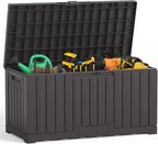 DUMOS 60 Gallon Deck Box, UV Resistant Waterproof Storage Bin for Patio Cushions Gardening Tools, Lockable Resin Outdoor Storage Box with Hundles, Brown