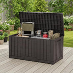 DUMOS 60 Gallon Deck Box, UV Resistant Waterproof Storage Bin for Patio Cushions Gardening Tools, Lockable Resin Outdoor Storage Box with Hundles, Brown