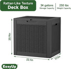 EasyUp 34 Gallon Resin Deck Box Waterproof, UV Resistant Outdoor Storage Box for Delivery, Garden, Patio,and Porch, Rattan Black