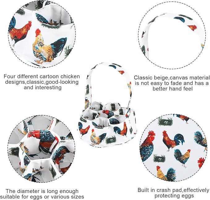 Egg Collecting Basket, Canvas Egg Basket for Gathering with 7 Pouches for Chicken, Duck, Goose, Bird, Various Poultry Collection (Grass-nest chicken)