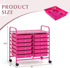 GOFLAME 12-Drawer Rolling Storage Cart, Multifunctional Art Craft Organizer Cart, Mobile Utility Storage Cart with Removable Drawers & Lockable Wheels, Craft Cart for Home Office School, Hot Pink