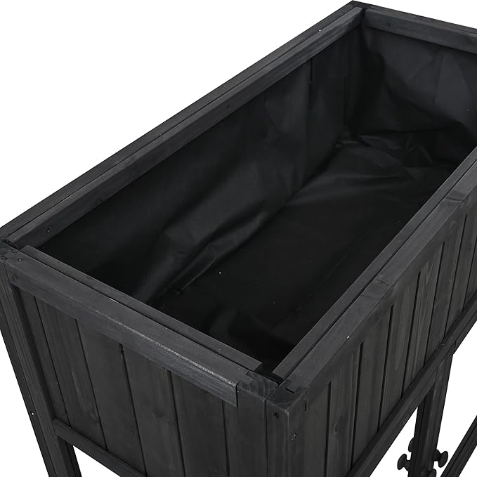 37.4" H Mini Wood Cold Frame Garden Greenhouse with 2 Doors and Wheels, Raised Bed with Liner for Indoor Outdoor Use, Black