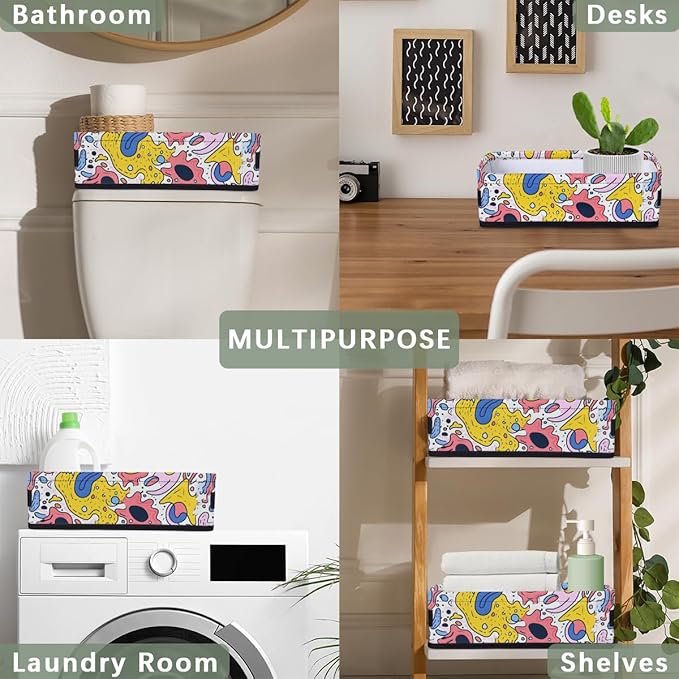 Bathroom Storage Basket Waterproof Foldable Storage Bins with Handles Decorative Toilet Paper Basket for Organizing House Bathroom Toiletries