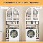 Over The Toilet Storage Cabinet, 29.7”W Modern Storage Cabinet Over Toilet with Acrylic Doors, Arched Freestanding Over Toilet Rack with Adjustable Shelf for Bathroom, White