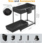 2 Pack Multi-Purpose Under Sink Organizers and Storage, 2026 Pull Out Cabinet Organizer for Bathroom & Kitchen, Under Cabinet Organizer with Hooks Hanging cup, Black