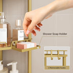 ELYKEN Corner Shower Caddy Standing, 4 Tier Rustproof Metal Shower Organizer with Soap Holder, Floor Shower Corner Shelf Rack Storage Stands with Adjustable Feet & 2 Hooks for Bathroom, Gold