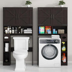 Vabches Over The Toilet Storage Cabinet, Farmhouse Storage Cabinet Over Toilet with 2 Barn Doors & Toilet Paper Holder Stand，Home Space-Saving Toilet Rack, for Laundry, Restroom, Bathroom.Walnut
