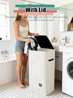 Laundry Hamper with Lid, Reinforced Sturdy Clothes Hamper with Anti-Puncture Base, Large Collapsible Laundry Basket with Removable Liner Bag, Tall Dirty Clothes Bin for Family, 100L Cream