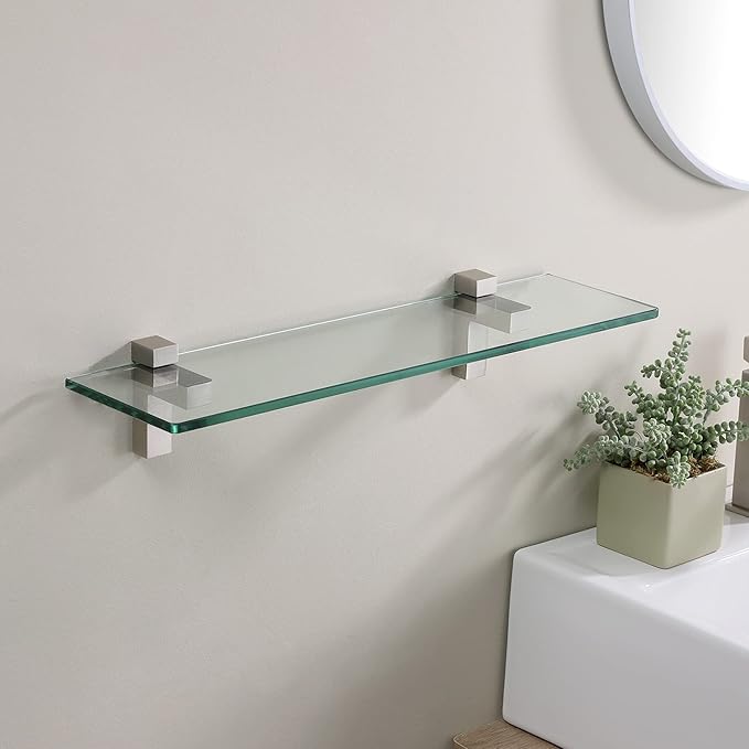 KES Bathroom Shelf Tempered Glass Shelf, Bathroom Wall Shelves with 20 Inch Rectangular Glass (8mm Thick) Wall Mount Brushed Nickel, BGS3201-2