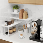 Homode Kitchen Countertop Organizer Corner Shelf, Bathroom Counter Organizers and Storage, 3 Tier Wood Shelf Organizer Space Saver for Make Up, Dresser Table, Desktop, White