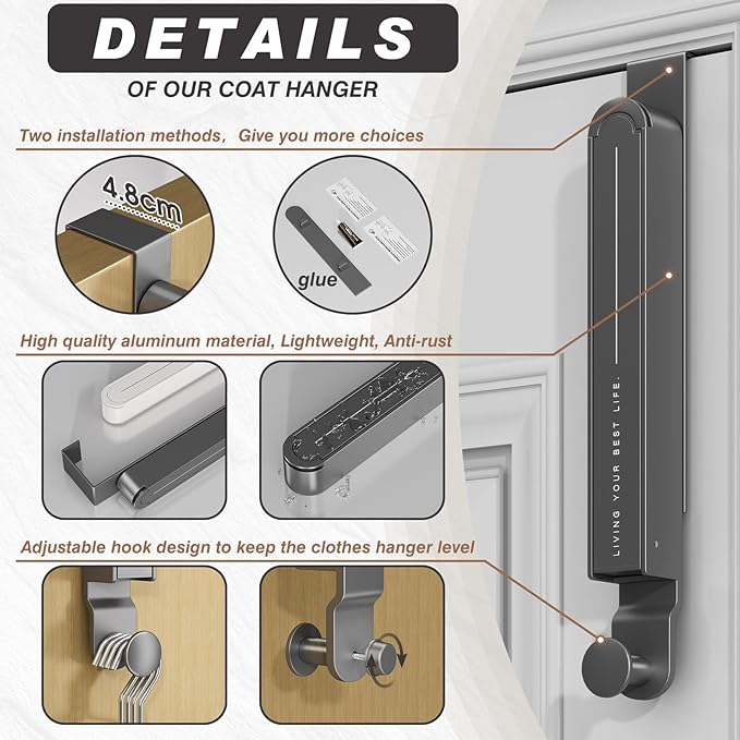 Over The Door Collapsible Drying Racks for Laundry, Indoor Small Hanging Clothes Drying Rack, Portable and Foldable Rv Clothes Drying Rack, Over The Door Clothes Hanger Towel Rack,Grey