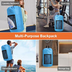Laundry Bag Backpack Durable Laundry Bag with Shoulder Straps and Mesh Pockets Portable Laundry Dirty Clothes Hamper Bag for College Dorm (Blue)