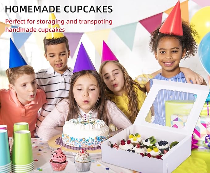 12-Set Cupcake Boxes Hold 12 Standard Cupcakes, Food Grade Cupcake Holders Bakery Carrier Boxes with Windows and Inserts for Cupcakes, Muffins and Pastries (White-12 Pack)