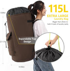 laundry bag backpack,extra-large heavy duty laundry bags,laundry backpack for college students,drawstring closure (Brown)