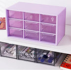 Feadily 2PCS Small Drawer Organizer for Desk, Desktop Drawer Organizer with 9 Clear Drawers, Plastic Desktop Storage Drawers 7.1 Inch x 3 .9 Inch x 4.7 Inch, Purple