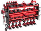 VEVOR Power Tool Organizer Wall Mount, 4-Layer Storage Rack with 8 Drill Holders, Tools Holder and Storage Rack with Side Pegboards, Garage Tool Organizer for Garage, Workbench, and Workshop