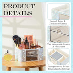 Silver Bling Desk Organizer with 2 Drawer, Sparkly Makeup Organizer for Vanity, Girly Desk Accessories, Rhinestone Pen Holder, Elevate Your Workspace with Silver Serenity (Diamond)