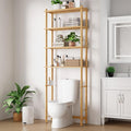 Kitsure Over Toilet Storage Rack - Bamboo Over Toilet Bathroom Organizer Shelf, Over the Toilet Storage Cabinet with Paper Holder, Bathroom Cabinet for Laundry, Natural, 4 Tiers (75.3" H)