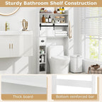 Giantex Over The Toilet Storage Cabinet, Farmhouse Space Saver with Sliding Door, Toilet Paper Holder, Side Hooks & Adjustable Shelves, Over Toilet Bathroom Organizer for Laundry, Restroom (White)
