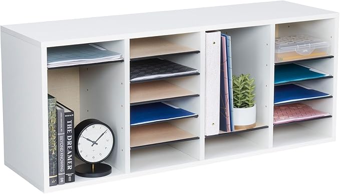 Scranton & Co 24-Compartment Adjustable File Organizer, 39.25" W x 11.75" D x 16.25" H, Laminate Wood Construction, Gray Finish, Stackable Mailroom Furniture for Letter-Size Paper Storage