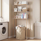 COSTWAY 3-Tier Over The Toilet Rack, Solid Wood Vertical Organizer with Slatted Shelves, Freestanding Space-Saving Toilet Storage Rack for Bathroom, Laundry Room
