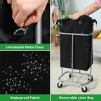 Laundry Basket with Wheels, Rolling Laundry Hamper with Removable Bag, 100L Laundry Sorter Cart, Tall Narrow Slim Clothes Hamper Organizer with Sturdy Metal Frame, Black+Silver
